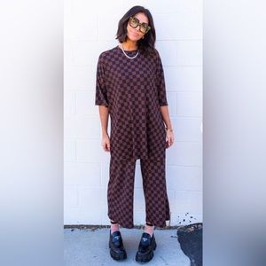 Lex Ribbed Checkerboard Playsuit in Black + Mocha